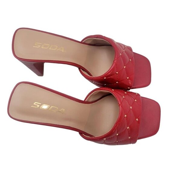Soda JELLO Women Slip On Diamond Quilted Stud Gem Red Sandal - Picture 3 of 4